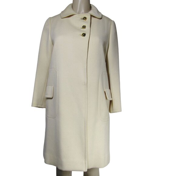 Vintage Jackets & Blazers - VTG 1960s Saks Fifth Avenue Cream MCM Jackie O S wool Demure Twee Retro Coat